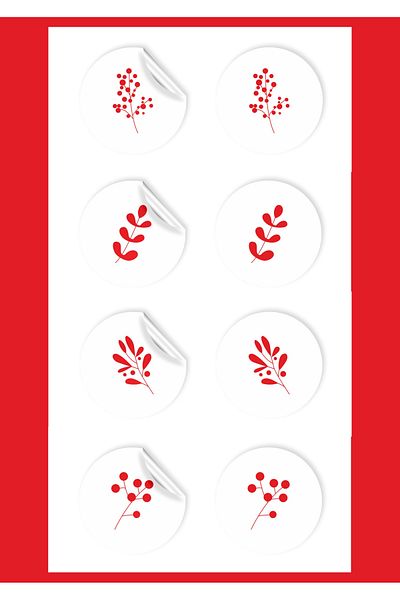 anka design Christmas Themed Art Sticker Floral Pattern White Backdrop (4X4Cm) 48 Pieces