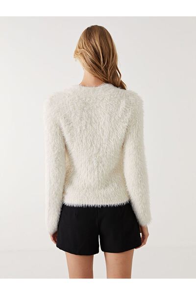 LC Waikiki LCW Vision Ekru Bisiklet Yaka Taş Baskılı Kadın Triko Kazak