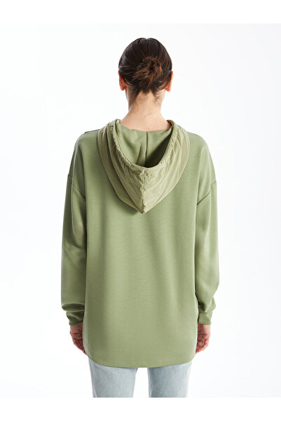 LC Waikiki Green Hooded Color Blocked Oversize Women's Sweatshirt Tunic