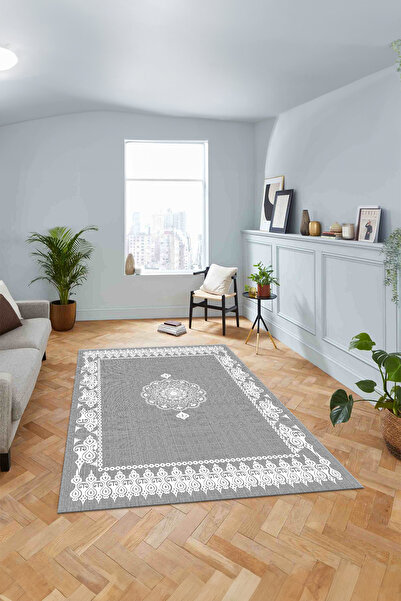 Viyana Home Digital Non-Slip Base Jute Belly Pattern Detailed Washable Floor Mat Kitchen Living Room Carpet