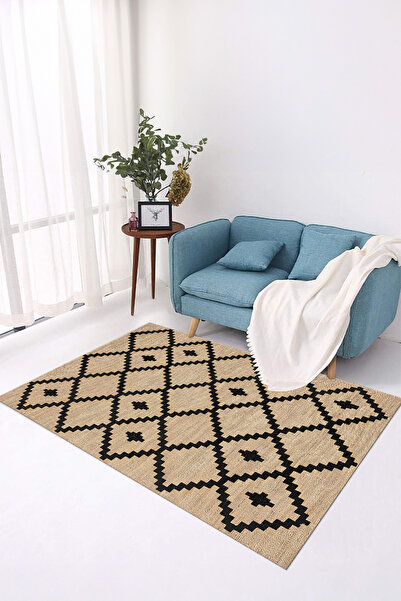 Viyana Home Ψηφιακή αντιολισθητική βάση με τετράγωνο σχέδιο από γιούτα, μοντέλο που πλένεται, χαλί κουζίνας και σαλονιού