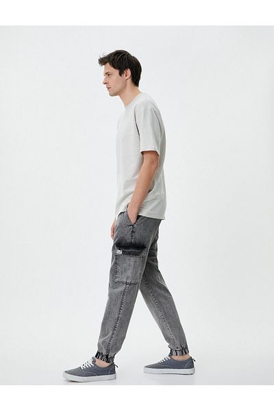 Koton Oversize Jeans Jogger Cargo Pocket Lace-up Waist Washed