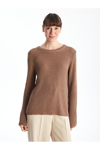 LC Waikiki Brown Crew Neck Openwork Women's Knitwear Sweater
