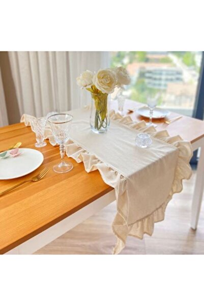 TUNCAY TEKSTİL Pamuklu Ham Keten Fırfırlı Vintage Runner