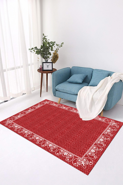 Viyana Home Digital Anti-Slip Straw Look Jute Pattern Washable Floor Mat Kitchen Living Room Carpet