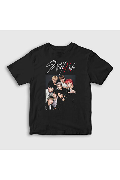 Presmono Unisex Çocuk Siyah Band Stray Kids T-shirt 122551tt