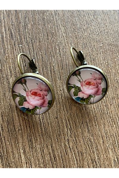 Store زهرة الورد طباعة الأقراط النحاسية الرجعية