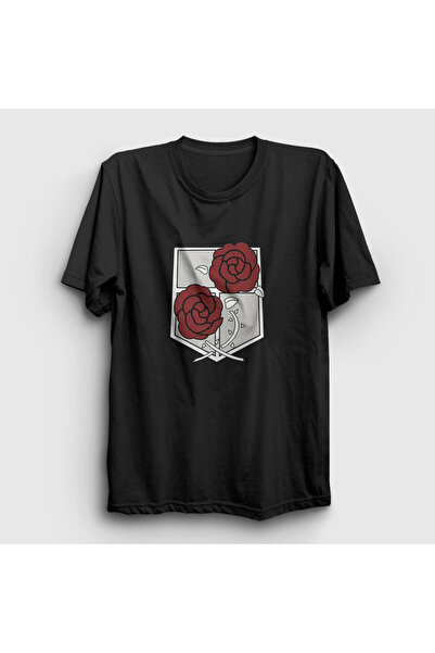 Presmono Unisex crni Garrison V2 anime napad na Titana T-shirt 123491tt