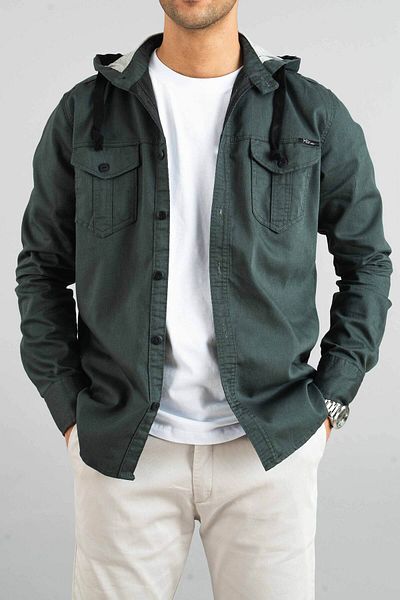 bombe Ανδρικό τζιν πουκάμισο Nefti Slim Fit με κουκούλα