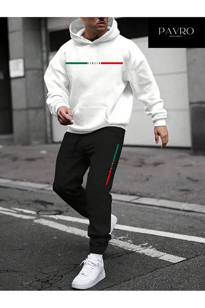 PAVRO Italy Hoodie Tracksuit Set Sweatshirt Jogger - Oversize Raster