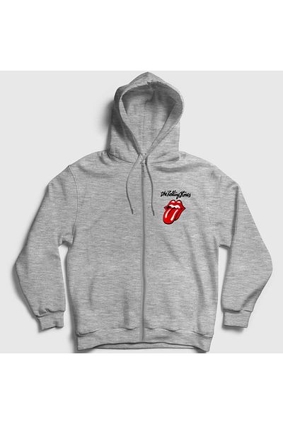 Presmono Unisex γκρι λογότυπο V2 The Rolling Stones Φούτερ με κουκούλα με φερμουάρ 118228 ττ