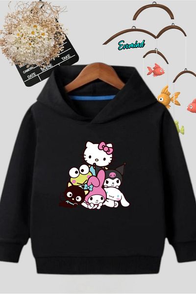 Evomind Unisex My Melody Kuromi Hello Kity Printed Hooded Children's Sweatshirt