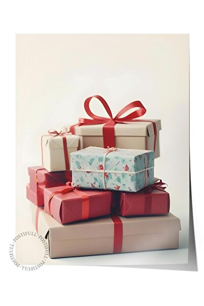 Postifull Pile of Presents Poster, Yılbaşı Duvar Posteri, Dikey Duvar Tablosu...