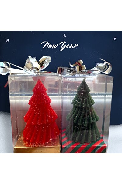 DKY ÖZEL TASARIM YENİ YIL YILBAŞI SİMLİ KUTULU ÇAM AĞACI MUM 2 Lİ SET