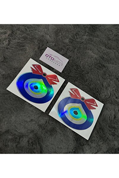 OTOMOR AKSESUAR Nazar Boncuğu Orta Boy Hologram Etiket Sticker 2'li 11.5cm Tı...