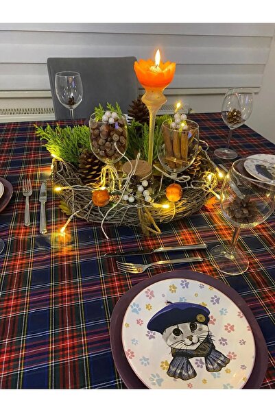 Soft Kare İskoç desen yılbaşı masa örtüsü