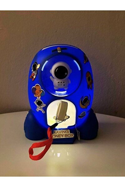 HEDİYE FİKRİ Işıklı Roket Şeklinde Kumbara Çıkartmalı Beyaz Renk