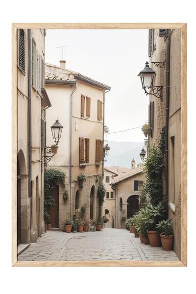 Postifull Old Town Italy Çerçeveli Tablo, Ahşap Çerçeve ve Poster, Duvar Tabl...