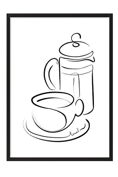 Postifull Coffee Line Art Çerçeveli Tablo, Siyah Çerçeve ve Poster, Duvar Tab...