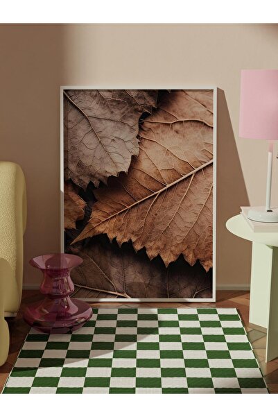 Postifull Pictură înrămată cu frunze maro, cadru alb și poster, pictură verticală pe perete Seria Comfort NR:108315