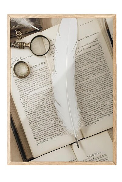 Postifull Pictură înrămată cu pene, cadru din lemn și poster, pictură vertica...