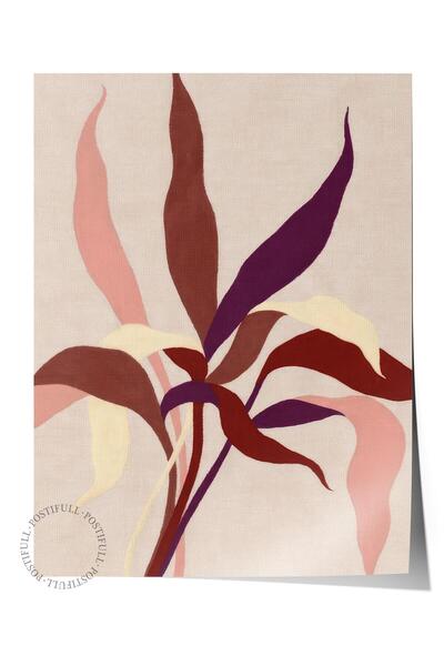 Postifull Linen Leaves Poster, Frameless Wall Poster, Vertical Wall Painting Comfort Series No: 108570