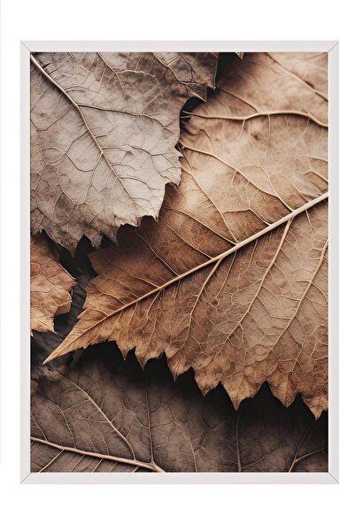Postifull Pictură înrămată cu frunze maro, cadru alb și poster, pictură verticală pe perete Seria Comfort NR:108315