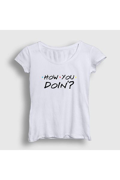 Presmono Tricou alb pentru femei How You Doin Friends190000tt