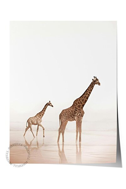 Postifull Giraffes by the Dessert Poster, Vertical Wall Painting Comfort Series No: 108345