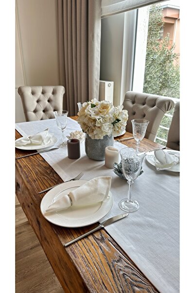 Decamor home Linen Textured, Carefree, Stain-Proof White Runner