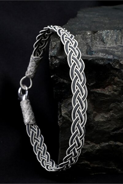 Black Sea Port Trabzon Kazaziyesi El Işi Iki Renkli Örgü Model Gümüş Bileklik