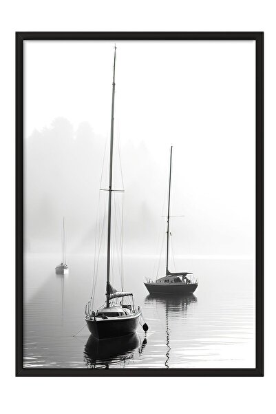 Postifull Sail Boats Çerçeveli Tablo, Siyah Çerçeve ve Poster, Dikey Duvar Ta...