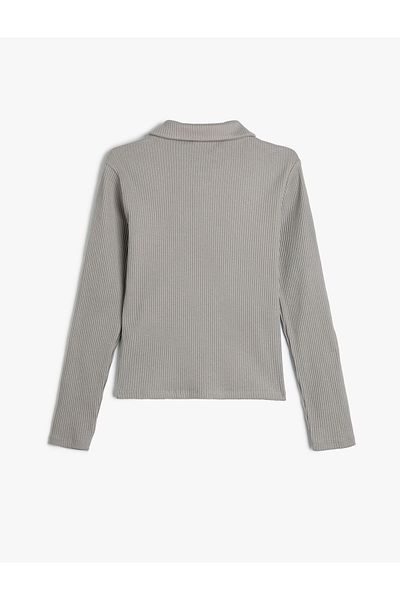 Koton T-Shirt mit Polo-Ausschnitt, schmale Passform, Camisole, langärmlig, Baumwolle