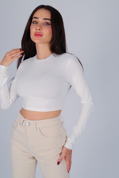 FACETTE Crop alb cu mânecă lungă pentru femei