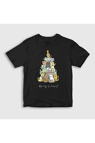 Presmono تي شيرت أسود للأطفال للجنسين من Merry Catmas Cats للعام الجديد270101...