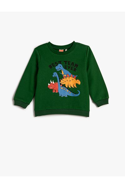 Koton Dinosaur Printed Sweatshirt Long Sleeve Crew Neck Raised Cotton