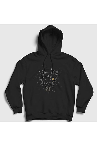 Presmono Φούτερ Unisex Black Moon Cat Space Space με κουκούλα 283117 ττ