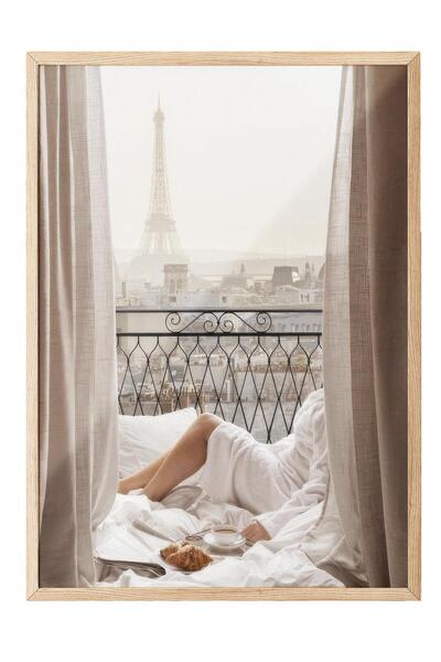 Postifull Pictură înrămată cu raze de soare din dimineața la balcon din Paris, pictură verticală pe perete Seria Comfort NR:108429