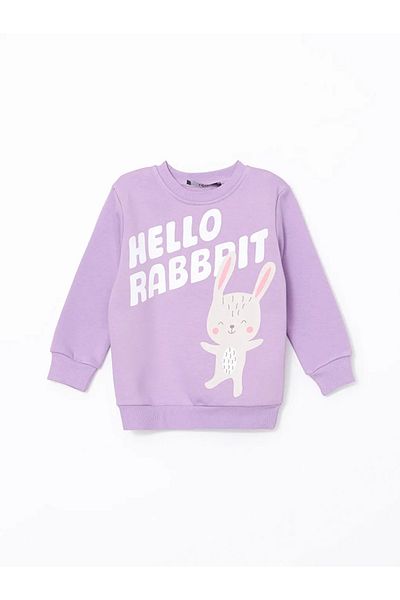 LC Waikiki Lcw Baby Pink Crew Neck Printed Baby Girl Sweatshirt