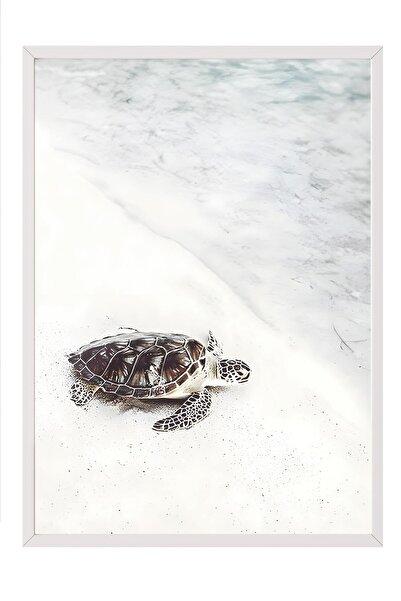 Postifull Pictură înrămată Turtle on the Beach, cadru alb și poster, pictură ...