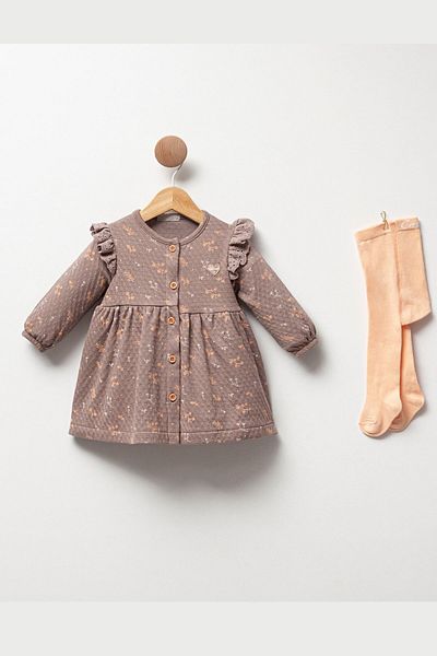 Cassiope 2-Piece Baby Girl Dress - Patterned, Ruffle Detailed, Long Sleeve and Pantyhose