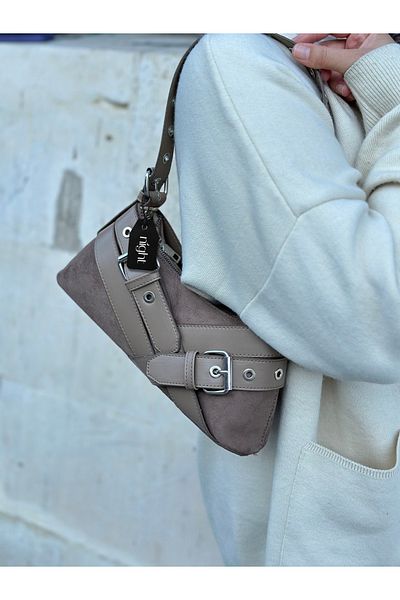 Night Geantă de mână și de umăr pentru femei Santre Model Suede Dark Mink