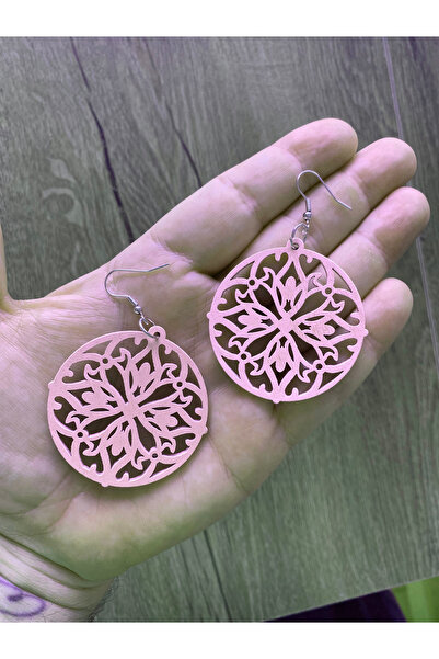 Store Wooden Carved Dangle Bohemian Pink Earrings