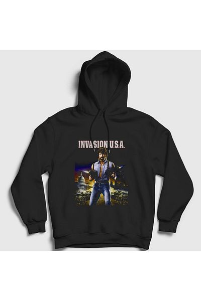 Presmono Φούτερ Unisex Black Invasion Chuck Norris με κουκούλα 257293 ττ