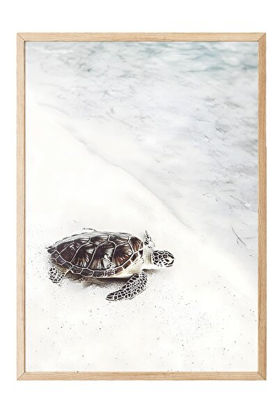 Postifull Pictură înrămată Turtle on the Beach, cadru din lemn și poster, pic...