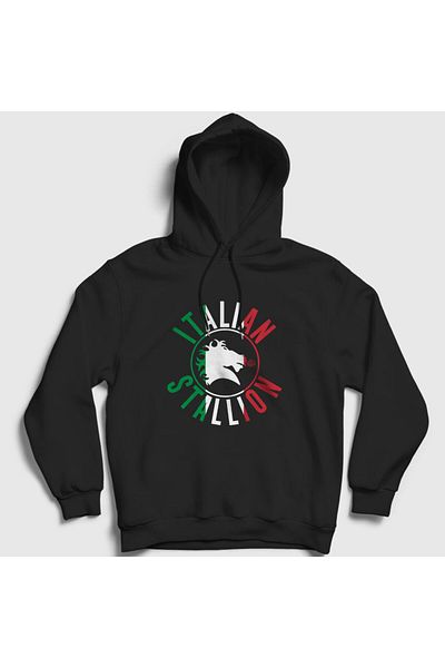 Presmono Unisex Μαύρο ιταλικό Stallion Ταινία Rocky Hooded φούτερ 249748 ττ