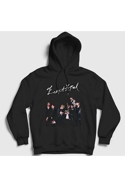 Presmono Унисекс черен красив K-pop суитшърт с качулка Monsta X 274331tt