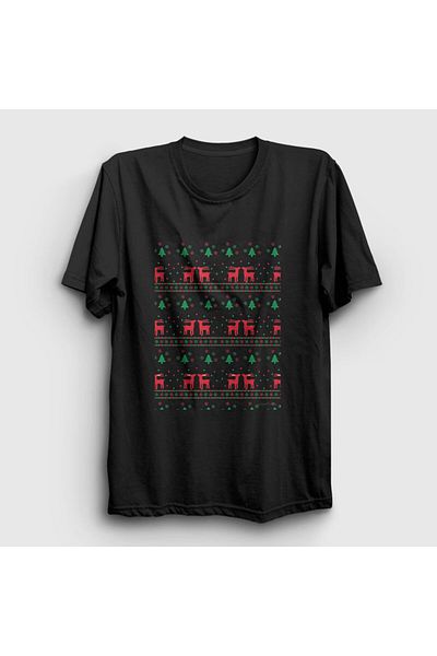 Presmono Unisex Μαύρο T-shirt Deers V2 Χριστουγεννιάτικο μπλουζάκι 269378 ττ