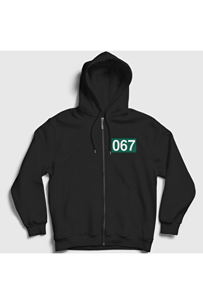 Presmono Unisex Siyah Kang Sae Byeok 067 Squid Game Fermuarlı Kapüşonlu Sweat...