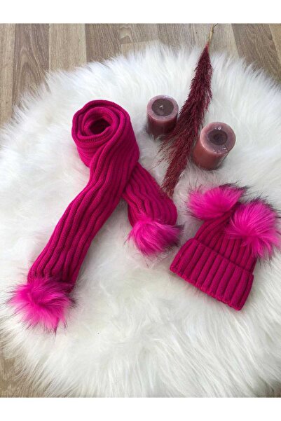 EXTRAÇARŞI Дівчача шапка з подвійними помпонами та шарфом, 4/14 років